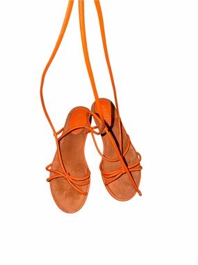 Arezzo  Orange Leather Strappy Lace-Up Women's Sandals Size 38